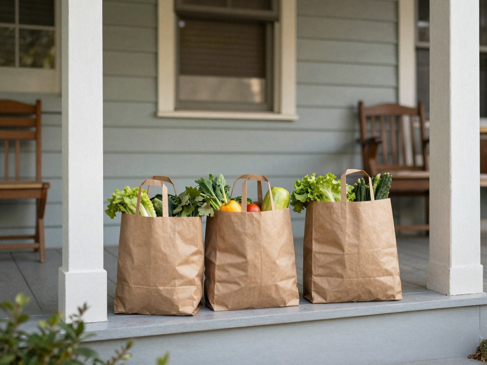 Grocery bags on a doorstep