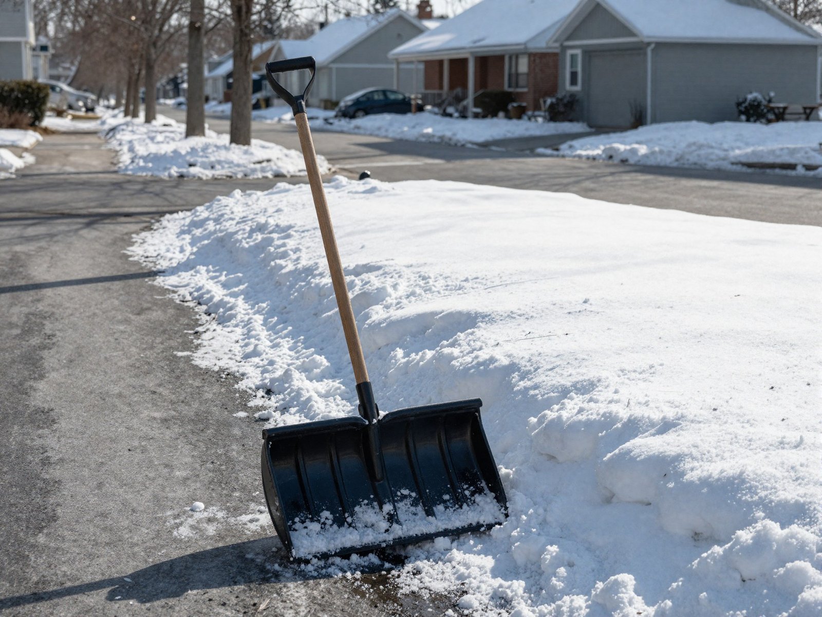 Snow shovel on a driveway